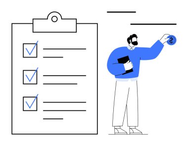 Man holding dollar coin beside a checklist on a clipboard, symbolizing financial planning and task organization. Ideal for savings, budgeting, productivity, goal setting, time management, education