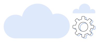Large blue cloud next to gear icon represents cloud computing, technology, and system integration. Ideal for cloud storage, IT infrastructure, software development, digital innovation, automation