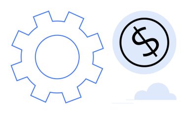 Large gear alongside a dollar sign within a circle, symbolizing financial management, resource efficiency, and economic productivity. Ideal for finance, business processes, automation, systems