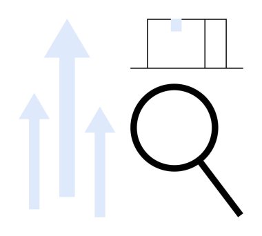 Upward arrows, magnifying glass, and bar chart conveying growth, research, analytics, and information discovery. Ideal for business, data analysis, strategy innovation marketing success