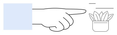 Outstretched hand gesturing towards potted plant with simple leaves. Ideal for nature, pointing, choices, direction, selection, gardening, eco-friendly concepts. Modern simple flat metaphor