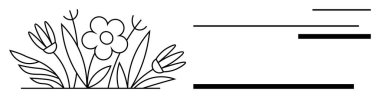 Outline floral pattern with blooming flower and leaves, paired with horizontal lines. Ideal for nature, growth, minimalism, eco themes, balance, harmony, beauty simple flat metaphor