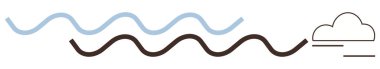 Blue and black wavy lines evoke water and air movement alongside a minimal cloud icon. Ideal for nature, weather, air quality, ecology, simplicity, abstract design, and earthy concepts. Simple flat