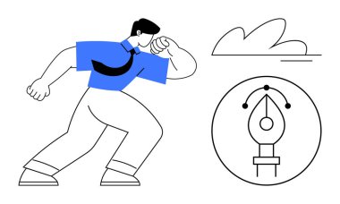 Person in motion symbolizing determination and progress paired with a digital design tool. Ideal for innovation, career growth, creativity, strategy, determination, motivation, personal branding. A