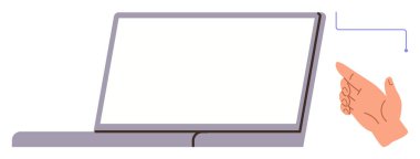 Hand waving near open laptop illustrating touchless gesture technology. Ideal for innovation, technology, human-computer interaction, automation, future design, smart computing, simple flat metaphor