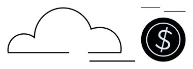 Stylized cloud paired with a dollar coin, symbolizing digital storage, data sharing, financial services, and cloud computing. Ideal for technology, fintech, banking, economy online transactions