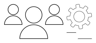 Takım çalışması, işbirliği ve iş akışı verimliliğini simgeleyen üç basit insan simgesi bir dişli ile eşleştirildi. İş, organizasyon, takım çalışması, yönetim verimlilik liderlik süreci için idealdir. A