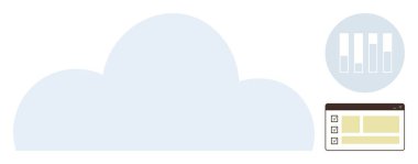 Large cloud shape with a bar chart and a web dashboard interface. Ideal for data management, analytics, cloud computing, SaaS, organization, data visualization, simple flat metaphor
