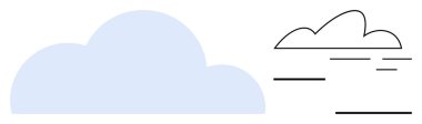 Blue cloud silhouette paired with outlined cloud and dynamic horizontal lines. Ideal for concepts thumbs up weather, cloud computing, storage, simplicity, connectivity, data flow, minimalism. Simple
