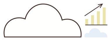 Cloud outline and bar graph with upward arrow symbolizing growth, data analysis, digital strategy. Ideal for technology, business, data-driven solutions, cloud computing, performance improvement