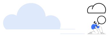 Person holding a magnifying glass and analyzing a cloud shape, representing research, cloud computing, and technology. Ideal for analytics, cloud storage, innovation, digital transformation, IT tech
