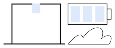 Geometric shapes of a building, a battery bar, and a cloud. Ideal for concepts thumbs up energy, environment, sustainability, innovation, technology, urban lifestyle renewable power simple flat