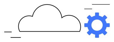 Bulut çizgisi mavi dişli bir ikon ve hareketli dinamik çizgiler ile eşleşti. Teknoloji, bağlantı, yenilik, sistemler, süreç, yönetim, bilgisayar için ideal, basit düz metafor