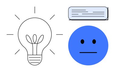 Parlayan ampul yaratıcılığı ateşler, nötr duygu duygusuz tepkiyi gösterir, küçük dikdörtgen tartışma unsurunu. Yenilik, beyin fırtınası, iletişim araçları, duygular için ideal