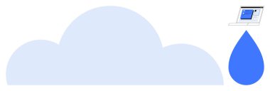 Mavi su damlası ve internet, veri depolama ve bulut teknolojisini sembolize eden bir laptop ekranı olan büyük mavi bulut. Teknoloji, çevre, yenilik, analiz, bulut hesaplama ve veri için ideal