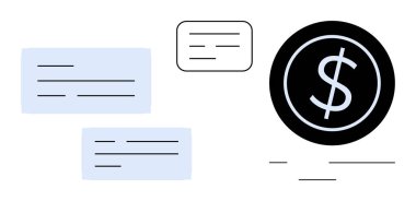 Soyut konuşma baloncuklarıyla çevrili dolar işareti. Finansal konuşma ve karar verme mekanizmasını ima ediyor. Finans, iletişim, ekonomi, bankacılık, işlemler, bütçe, basit düz metafor