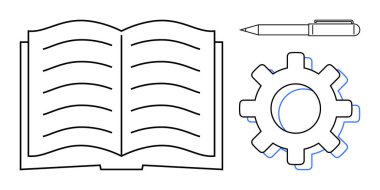 Open book, gear, and pen inspire concepts of education, creativity, and progress. Ideal for knowledge sharing, problem-solving, professional growth, innovation planning and collaborative work