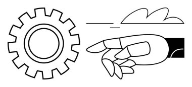 Bulut motifi altında bir vites mekanizmasına doğru uzanan robot el, teknolojiyi, yeniliği, otomasyonu, ilerlemeyi, verimliliği, yapay zeka entegrasyonunu ve gelecekteki kavramları temsil ediyor. Basit bir daire için ideal
