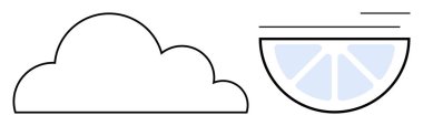 Minimalist cloud and half lemon slice with divided segments, showcasing nature, freshness, and renewal. Ideal for weather, food, eco-friendliness, health, freshness minimal design and digital