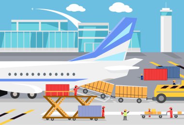 Loading Freight Containers in a Cargo Plane clipart