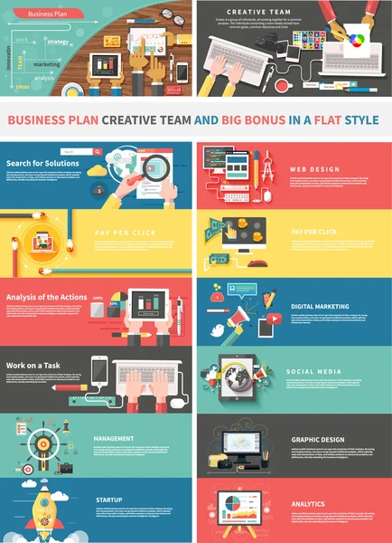 Concepto de Plan de Negocios y Equipo Creativo — Vector de stock