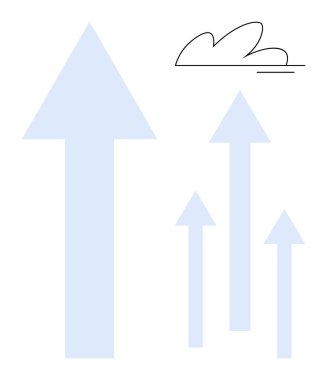 Upward-pointing blue arrows of varying sizes symbolizing progress, growth, or success beneath a linear cloud. Ideal for business, progress, direction, achievement, goals, inspiration and vision