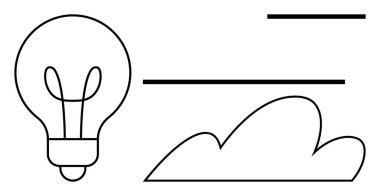 Lightbulb outline, horizontal lines, and cloud shape highlight creativity, innovation, brainstorming, simplicity, progress, imagination and vision. Ideal for business technology education