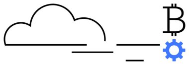 Cloud shape, Bitcoin symbol, and gear element represent cryptocurrency, blockchain, technology, network, cloud computing, automation and digital innovation. Ideal for finance tech startups