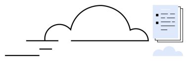 Abstract cloud with flowing lines and stack of documents, symbolizing cloud storage, data syncing, and connectivity. Ideal for technology, security, communication, business, innovation organization