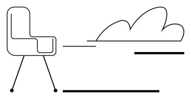 Modern chair with sleek lines paired with abstract cloud contour in clean composition. Ideal for creativity, comfort, innovation, productivity, workspace, modern design, abstract simplicity. A simple