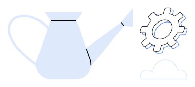 Büyümek için sulama kutusu, üretkenlik için vites, ve bağlantı için bulut. Sürdürülebilirlik, takım çalışması, yenilik, teknoloji, verimlilik büyüme zihniyeti için idealdir. Basit düz metafor
