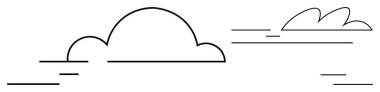 Outline of two clouds with clean horizontal lines suggesting breeze, tranquility, and simplicity. Ideal for weather, nature, atmosphere, relaxation, minimalism, calm environment simple flat metaphor