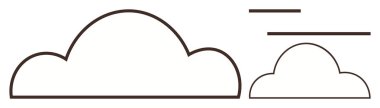 Two simple cloud outlines with parallel horizontal lines indicating wind or movement. Ideal for weather, environment, technology, speed, minimalism, simplicity, abstract communication. A simple flat