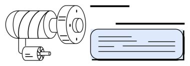 Bir metin bloğunun yanına dizilmiş silindirik parçalı döner motor. Mühendislik, mekanik, motor tasarımı, endüstriyel süreçler, teknik rehberler, makineler, basit düz metafor için ideal