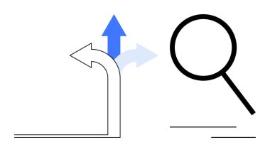 Eğri ok yukarı doğru ilerleme ve bitişik büyüteçlere vurgu yaparak iki yöne ayrılıyor. Karar verme, problem çözme, keşif, strateji, seçim, araştırma, basit