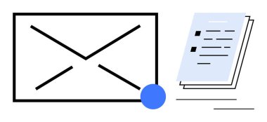 Zarf ve belge yığını e-posta dağıtımı, iş iletişimi ve dosya paylaşımını temsil ediyor. Mesajlaşma, çevrimiçi hizmetler, takım çalışması, işbirliği, üretkenlik organizasyonu için ideal. Basit düz