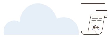 Bulut simgesi ve imzalı belge parşömeni çevrimiçi depolama, veri güvenliği, dijital sözleşmeler, dosya paylaşımı veya kağıtsız iş akışlarını temsil eder. Teknoloji, iş, yasal, finans ve bulut için ideal