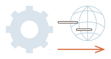 Vites, yatay çizgileri olan küre ve ileri turuncu ok otomasyonu, küresel etkileşimi, ilerlemeyi ve yeniliği sembolize eder. Teknoloji, küreselleşme, mühendislik sektörü büyümesi için ideal