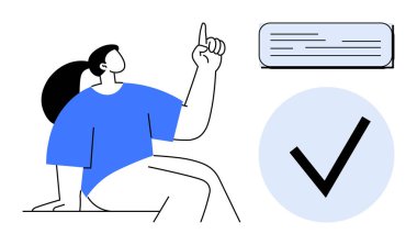 Çemberin içindeki işaretin ve yatay mesaj kutusunun yanında duran kişi. Eğitim, karar verme, iletişim, rehberlik, onay, odaklanma, minimalizm için idealdir. Basit düz metafor