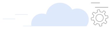 Cloud image with gear symbolizing integration, data management, and speed. Ideal for tech innovation, automation, efficiency, connectivity, computing, cloud services simple flat metaphor