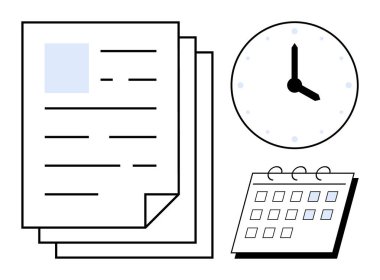Documents beside clock and calendar representing planning, deadlines, productivity, and task organization. Ideal for time management, efficiency, business, deadlines, organization work-life balance