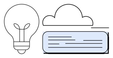 Bulut ve metin kutusunun yanındaki ampul fikirleri, ilhamı ve dijital depolamayı çağrıştırıyor. Teknoloji, yenilik, beyin fırtınası, bulut hesaplama, iletişim eğitimi ve yaratıcılık için idealdir. A
