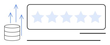 Yukarı doğru ok ve beş yıldızlı disk yığını gelişmeyi, veri analizini, performans optimizasyonunu, derecelendirme sistemini, müşteri geribildirim değerlendirmesini, iş büyüme temsilini, basit