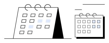 Kalın yüzüklü ve işaretli tarihli masa takvimi, organizasyon ve zaman yönetimini sembolize ediyor. Program, planlama, ofis görevleri, verimlilik, zaman izleme, etkinlik yönetimi için ideal