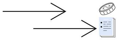 Birikmiş para ve belgeleri işaret eden iki ok, mali hedefleri ya da işlem akışını iletiyor. İş için ideal, strateji, finans, yatırım, karar verme, yönetim, basit daire