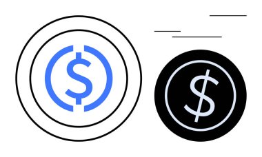 Blue and black dollar signs within circles highlight financial growth, economic value, and digital currency themes. Ideal for finance, fintech, investment, savings, banking, exchange