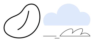 Fluid bean-thumbs up form, blue cloud, and minimal line suggesting landscape perspective. Ideal for concepts like nature, simplicity, creativity, minimalism, environment, growth abstract design as