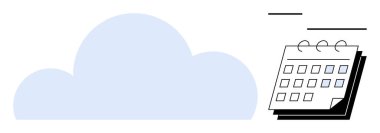 Blue cloud and spiral-bound calendar representing digital data storage, organization, time management, and planning. Ideal for teamwork, technology, productivity, scheduling, business strategies