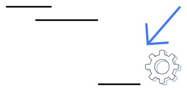 Blue arrow directs toward a gear, symbolizing focus on mechanics, workflow, or task optimization. Ideal for teamwork, strategy, business, progress management engineering system process. Simple