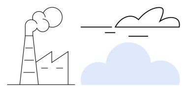 Factory emitting smoke with abstract clouds indicating air pollution and environmental health concerns. Ideal for industry, pollution, climate change, sustainability, ecology, global warming